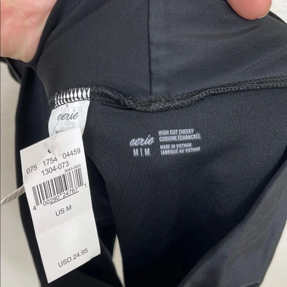 NWT - Aerie Black High Cut Cheeky Bikini Bottom - M - Picture 3 of 5